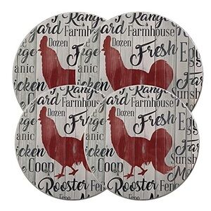 Range Kleen Burner Covers Farmhouse Rooster Country Chicken  4 PC Red White